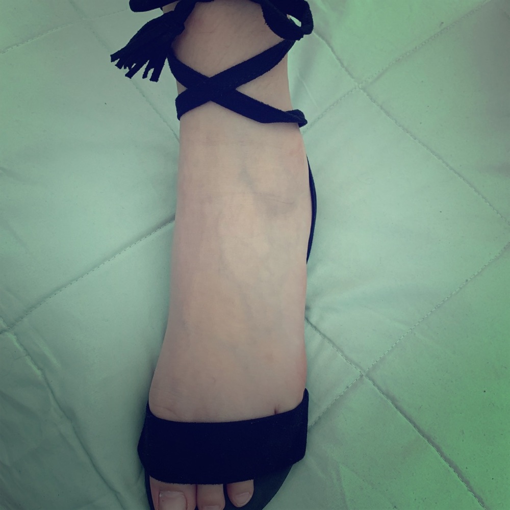 Girls black tie up ballerina sandals